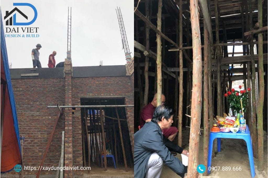 ảnh thi công thực tế biệt thự 2 tầng mái nhật