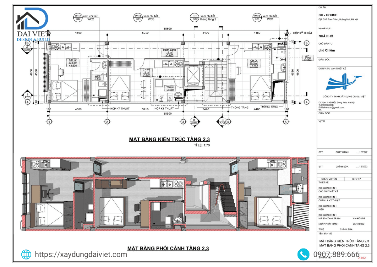 Mặt bằng tầng 2, 3
